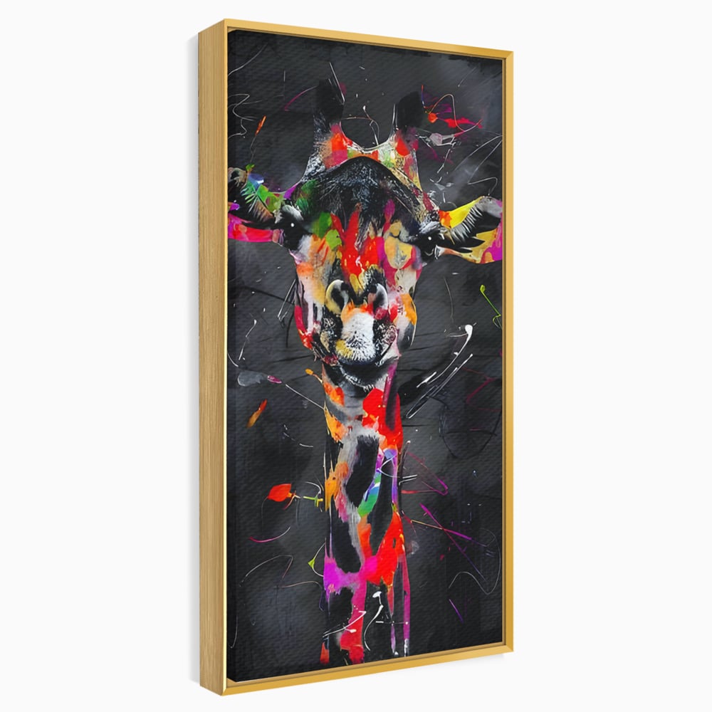 Tablou canvas cu tablou canvas cu girafa multicolor, in rama de aluminiu auriu